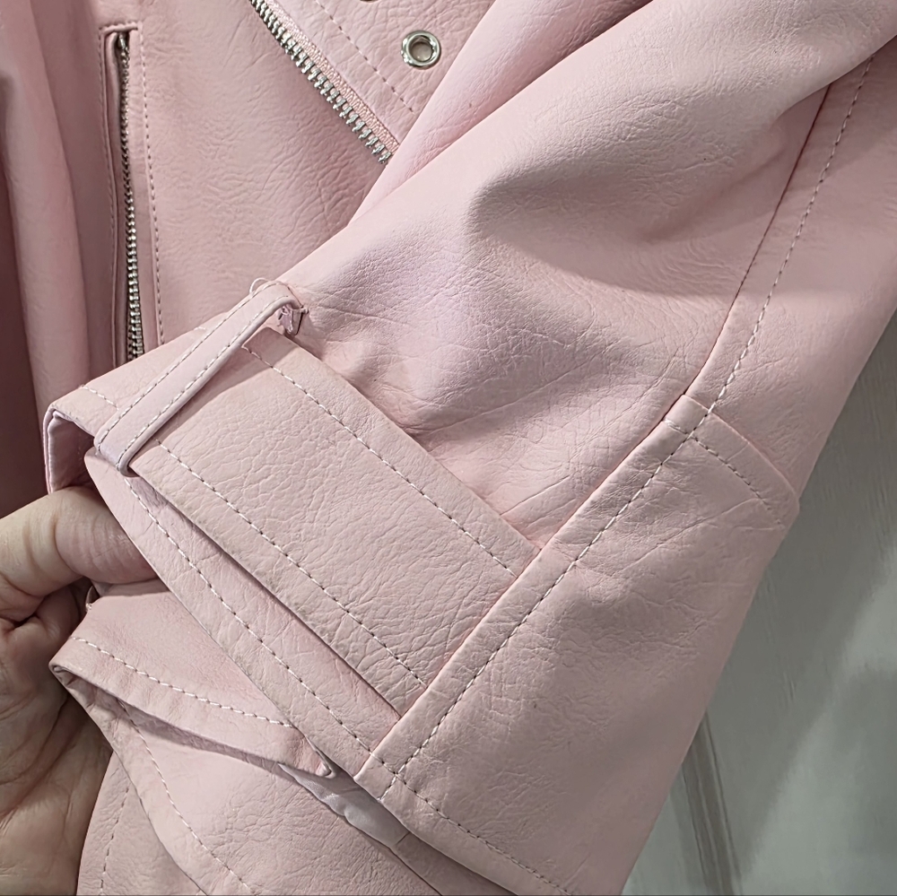 Azalea Wang Plus Rosalita Grommet Pink Faux Leather Moto Jacket Size 1X - Picture 14 of 17